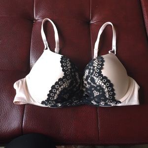 Cream and black lace bombshell bra