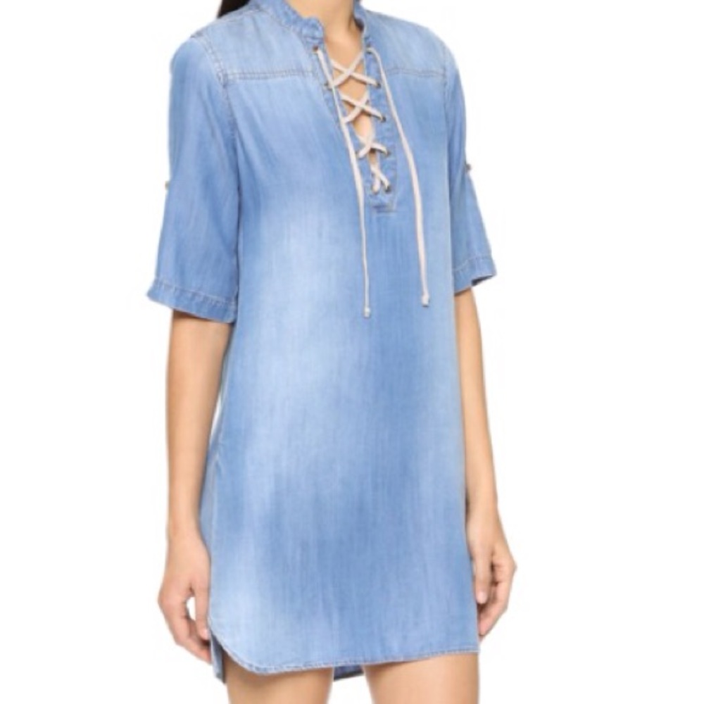 🍃💖Lace Up Chambray Denim Dress Malibu Wash - Picture 5 of 5