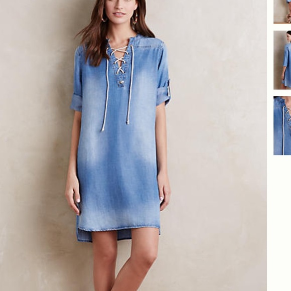 Anthropologie | Dresses | Lace Up Chambray Denim Dress Malibu Wash ...