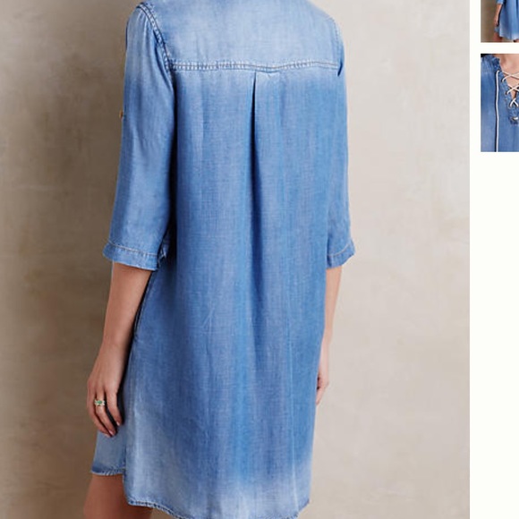 🍃💖Lace Up Chambray Denim Dress Malibu Wash - Picture 3 of 5