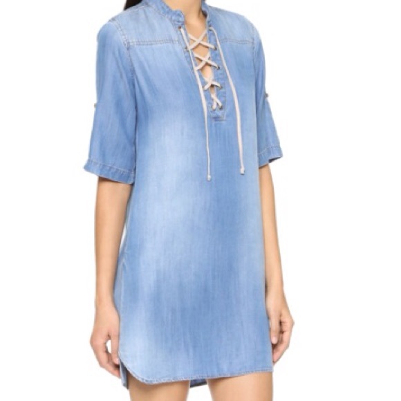 🍃💖Lace Up Chambray Denim Dress Malibu Wash - Picture 5 of 5