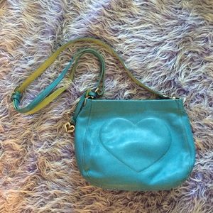 BRIGHTON blue heart leather handbag Crossbody teal