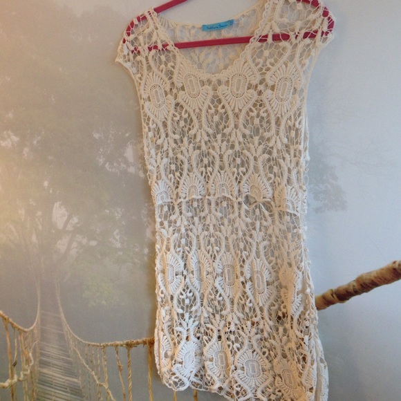Crocheted cream cotton dress.