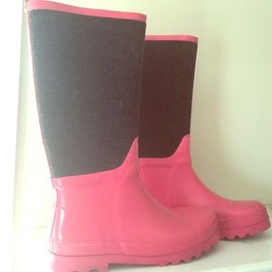 J.Crew Ladies Pink & Wool Rain Boots