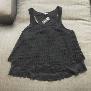 Express Black Racerback Lace Split Back Top