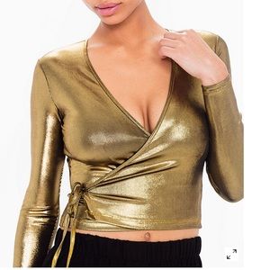 American apparel metallic jersey wrap top