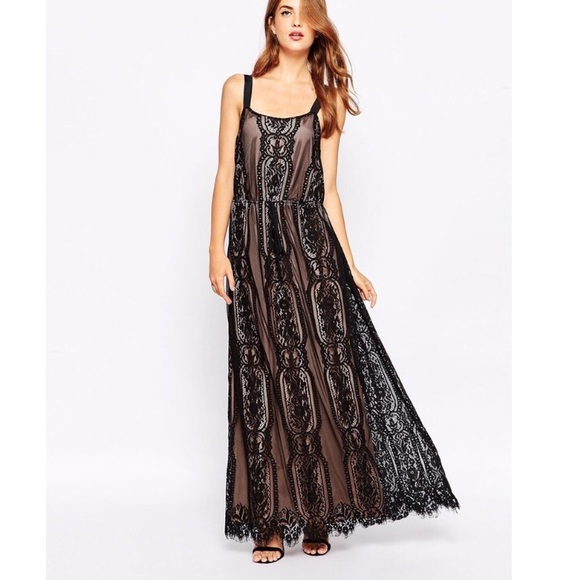 Adelyn Rae Black and Nude Lace Maxi Dress