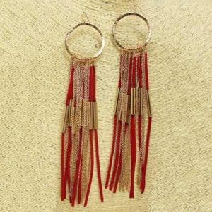 Red/gold tassel earrings