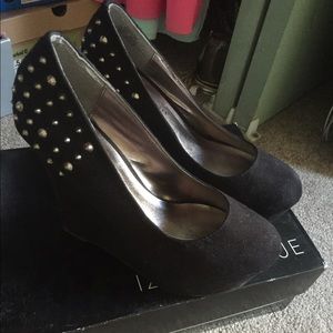 Spiked black Wedge High Heels