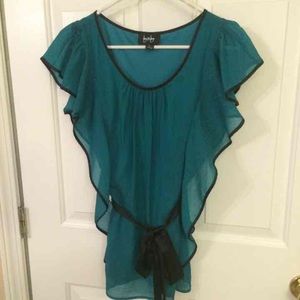 Flattering Short Sleeve Shimmery Teal Dress Top