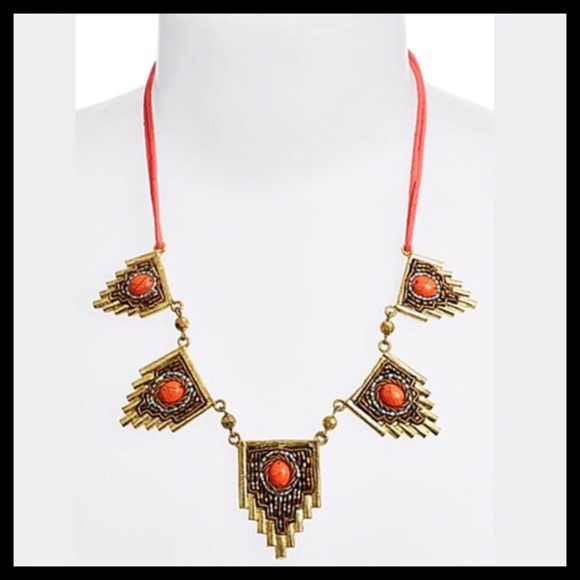 EGYPTIAN STONE JEWELED BOHO STATEMENT NECKLACE A3C - Picture 3 of 8
