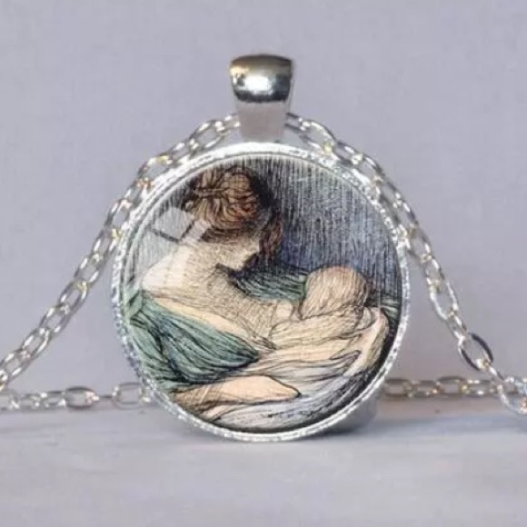 Mother Child Glass Pendant Nursing Necklace - Picture 2 of 7