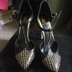 Black Ankle Strap studded high heels