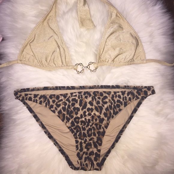 Color block and leopard print  bikini