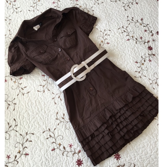 FINAL PRICE BEBE Brown ruffle button down dress - Picture 1 of 4