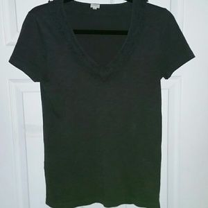 J CREW RUFFLE ACCENT AROUND V NECK DARK GREY EUC