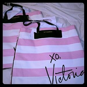 Victorias Secret Canvas Tote Bag Pink Stripe 2!!