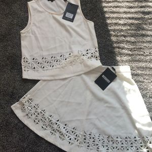 Matching white crop top and skirt set
