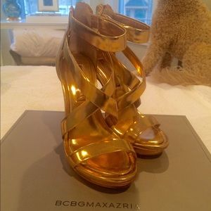 BCBG gold heels
