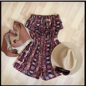 Strapless tribal print romper