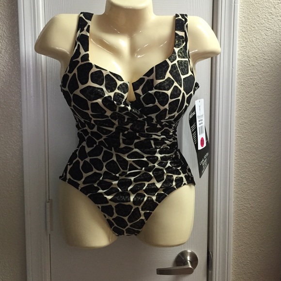 Miraclesuit swimsuit sz 10 nwt black- bone-gold