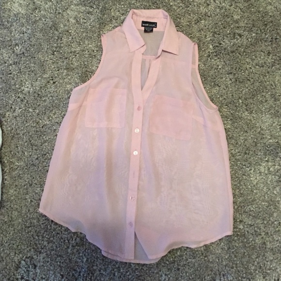 Wet Seal Shear Pink Sleeveless Button Down Shirt