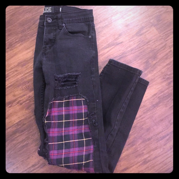 LF Pants - LF Plaid Patch Denim