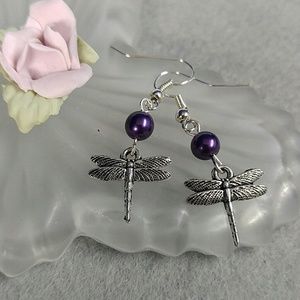 Purple Dragonfly Dangle Earring