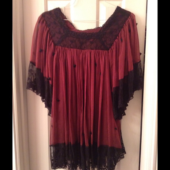 Maroon Top With Lace Trim JUST REDUCED!