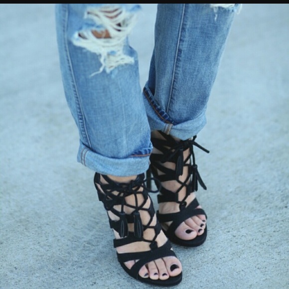 Sexy black lace up heels