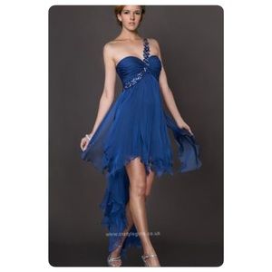 La Femme one strap Teal Chiffon High Low dress