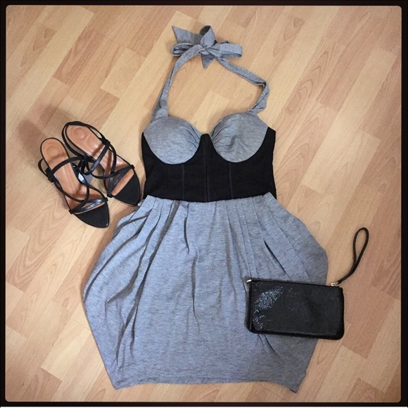 Black and gray bustier dress
