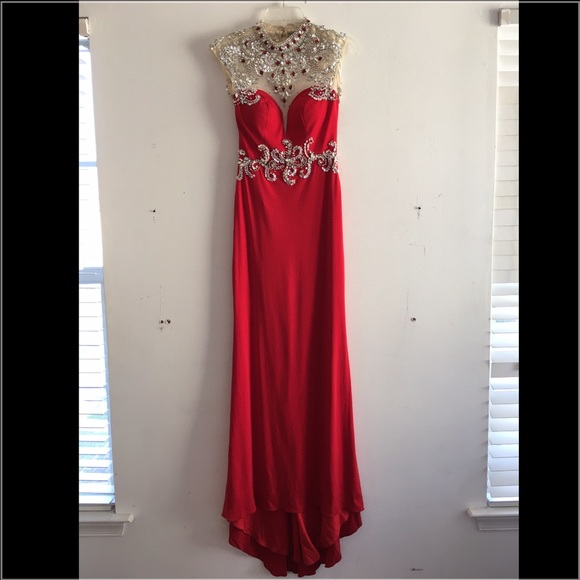 Red Heavy Rhinestone High neck Prom Dress