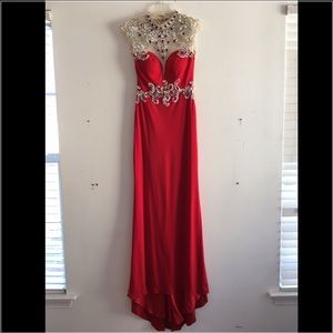Red Heavy Rhinestone High neck Prom Dress
