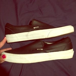Black, leather slip on Vans. Size 10.5