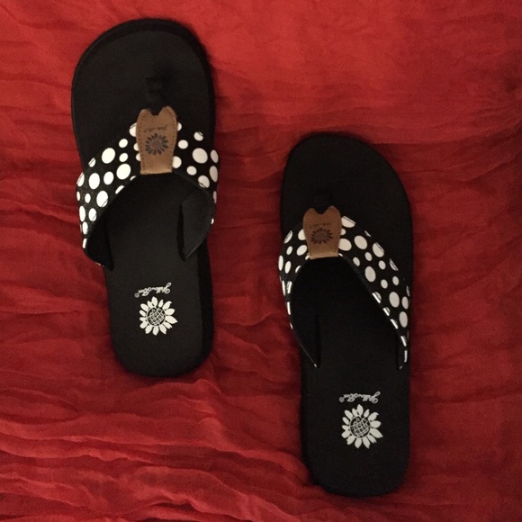 Yellow box flip flops