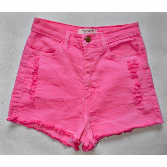 neon pink high waisted shorts