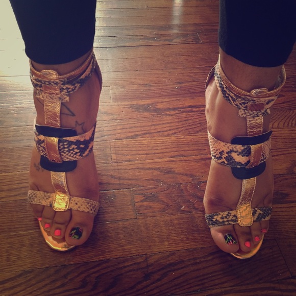 Snakeskin and Rose Metallic heels