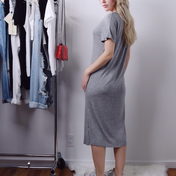 SOLD OUT▫️Gray Midi Tee Dress - Picture 3 of 4