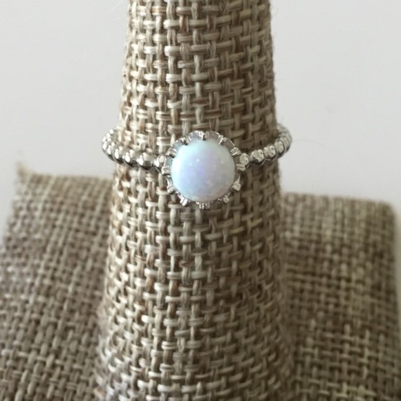 Jewelry - White Lab Opal with beaded band sterling Silver