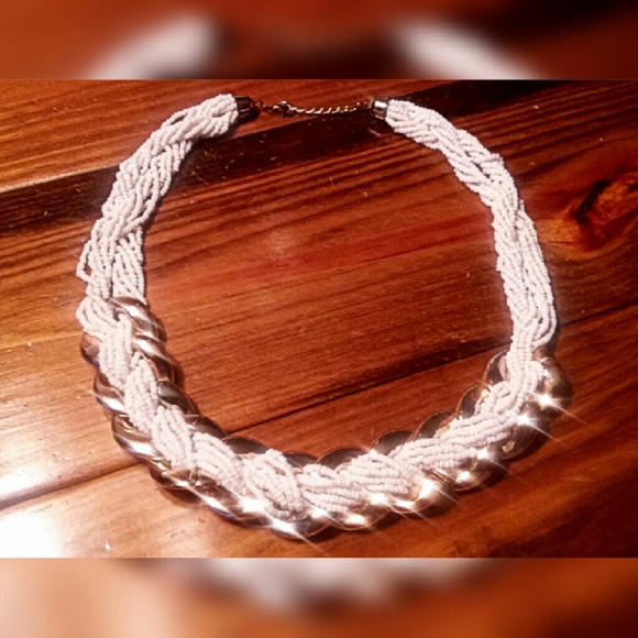 Vintage 1990s Chunky White & Rose Gold Necklace