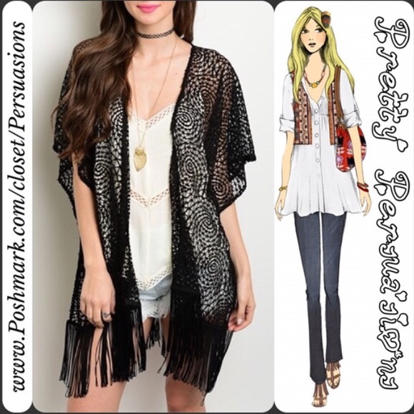 SOLD OUT 💞 Black Lace & Fringe Kimono Cardigan - Picture 2 of 3