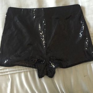 Black Sequin High Waisted Shorts