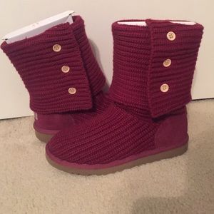 Red Knitted Triple Button UGG