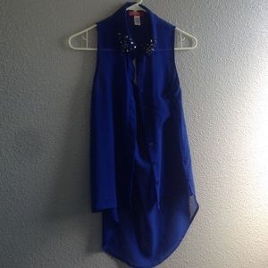 Blue collared tank with jewels