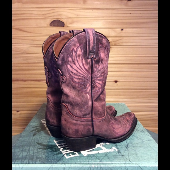 SOLD Cross and Wings Distressed Pink Cowgirl Boots - Picture 3 of 4