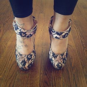 Pink and black lace Heels