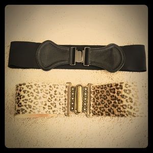 Jeweled Leopard Stretch Belt & Black Stretch Belt
