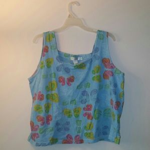 Blue tank top with butterfly pattern