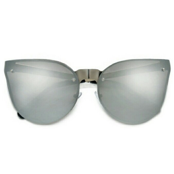 Rimless Cat Eye Sunglasses Silver Lens and Frame